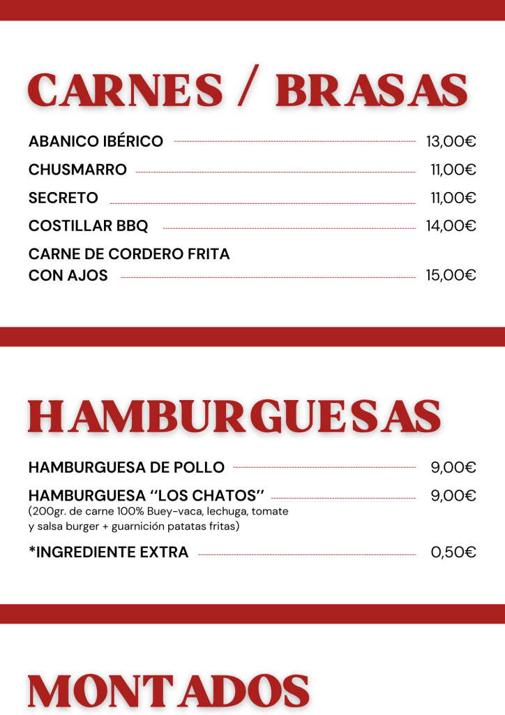 carnes brasas hamburgesas MENU LOS CHATOS