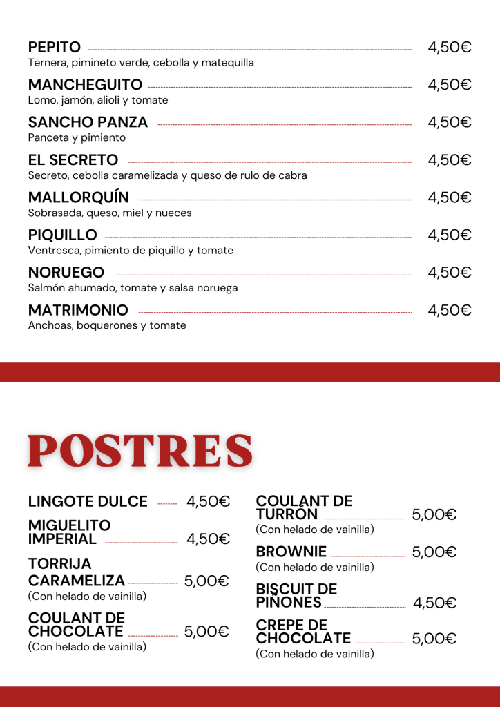 montados mas postres CARTA LOS CHATOS